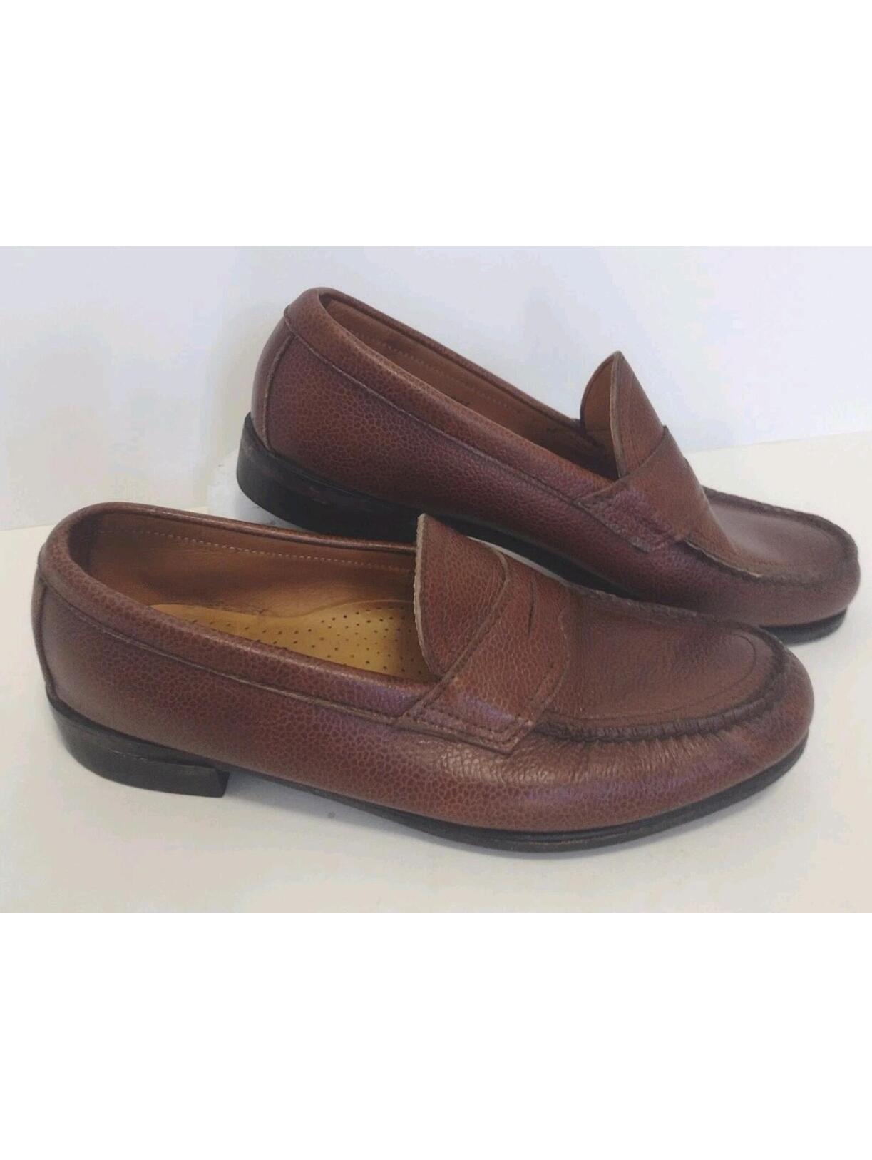Vtg 60s Pebbled Leather Penny Loafers Preppy Mens 10w Cats Paw Heel Usa Handsewn